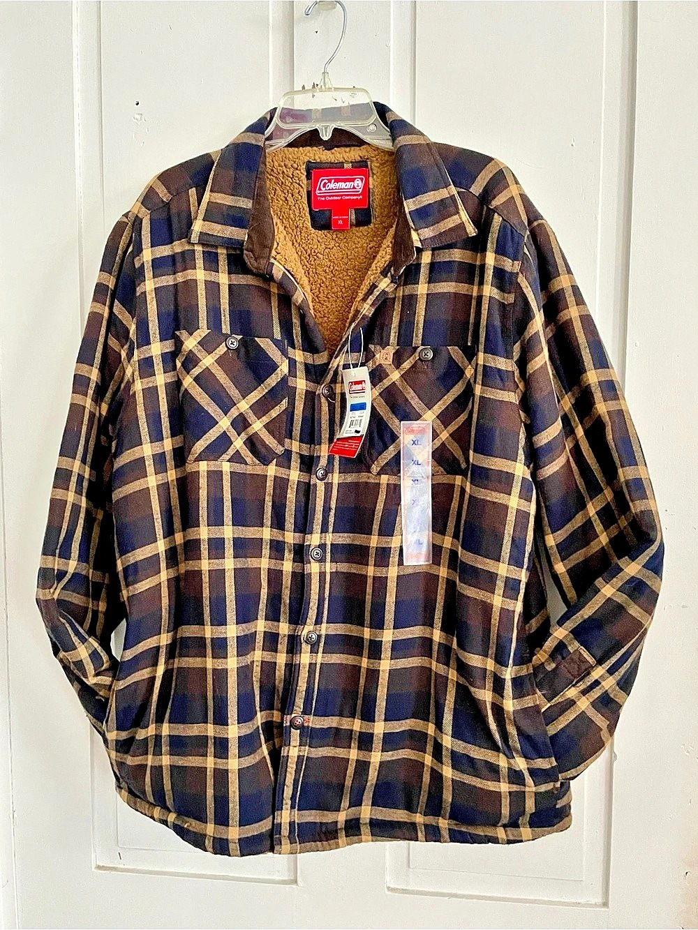 Coleman Sherpa Lined Flannel Shirt Jacket Blue & Brown XL